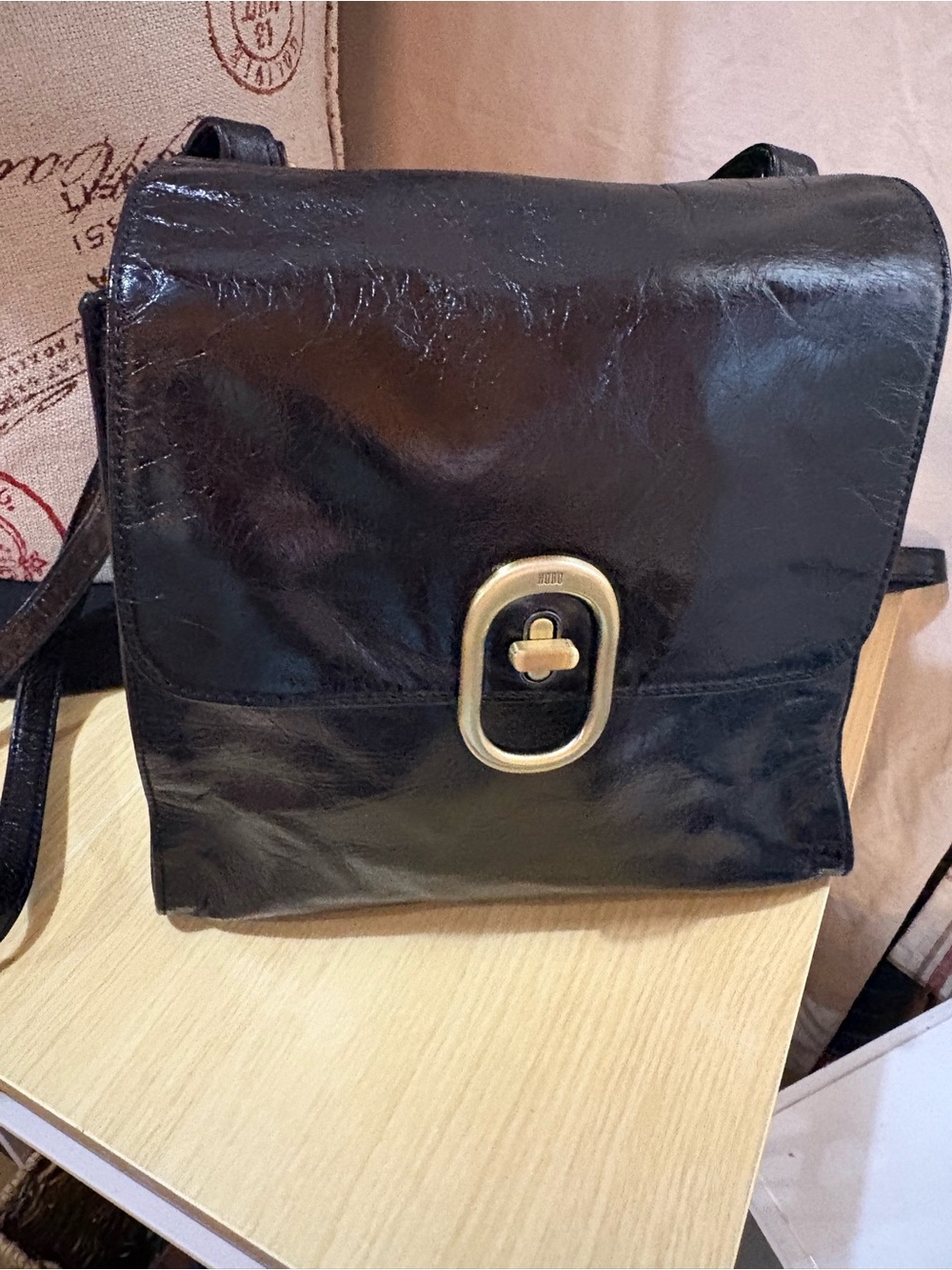 Hobo Black Leather Convertible Bag with Gold-Tone Turnlock